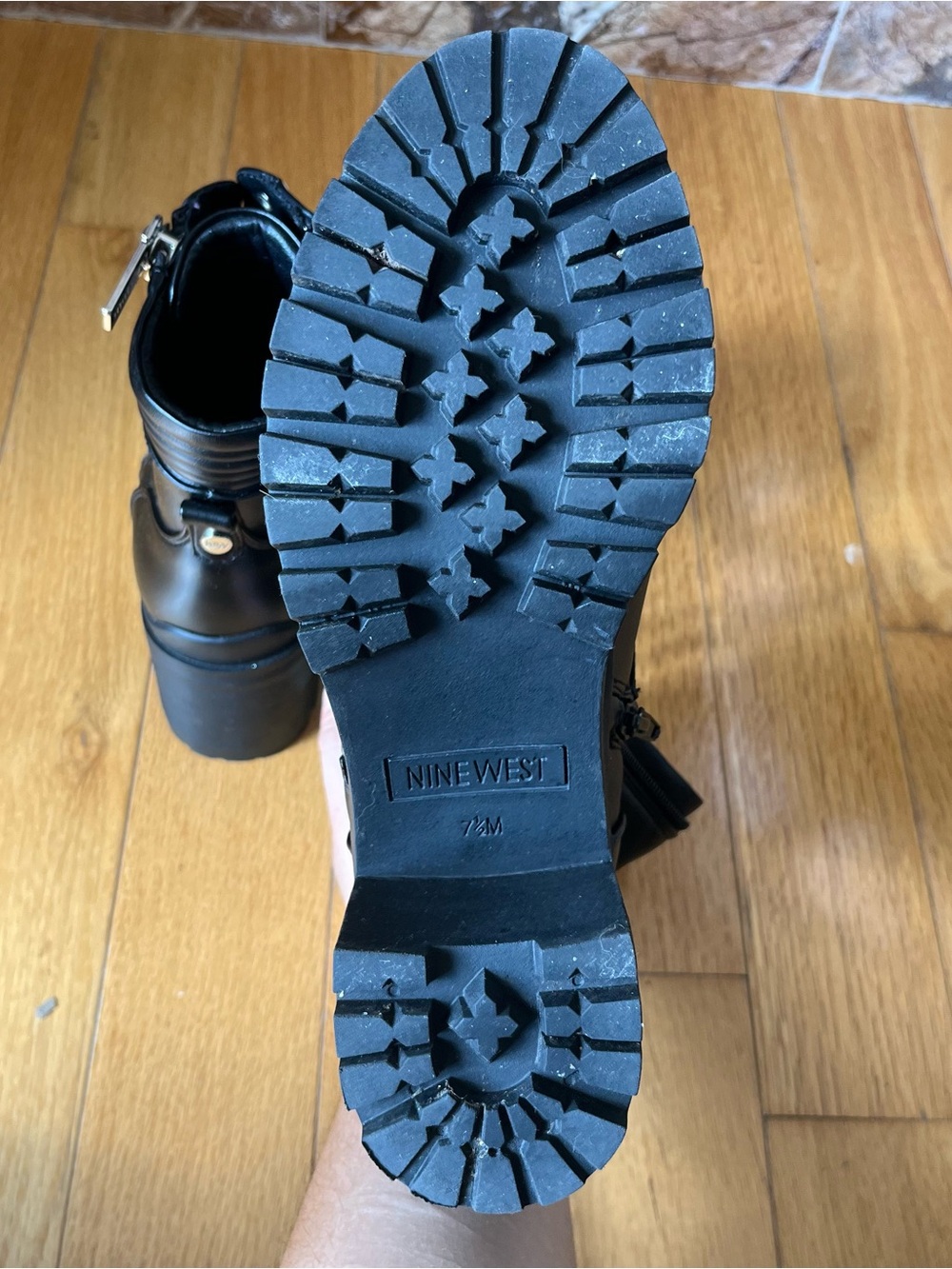 Nine West Black Lace-Up Platform Combat Boots with Silver Hardware - Picture 6 of 7